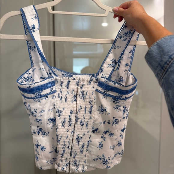 Reformation White and Blue Floral Square-Neck Tank - Picture 2 of 2